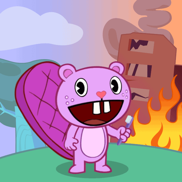 HTF beaver with burning house